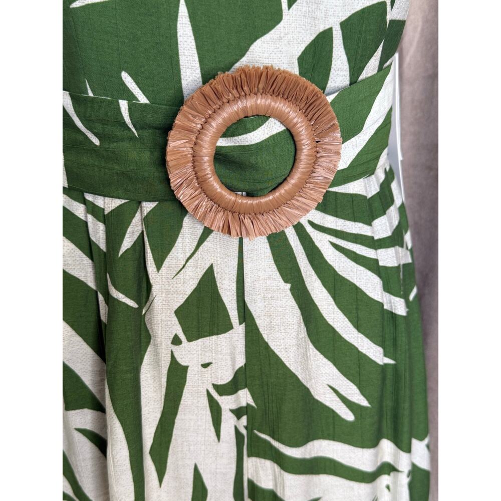 Adrianna Papell Green Ivory Palm Print Wide Leg Jumpsuit 12 NWT - Picture 10 of 16